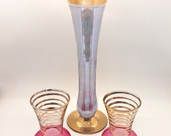 Vintage Glas Blumenvasen Mid Century Atomic Bud Vasen 3er Set