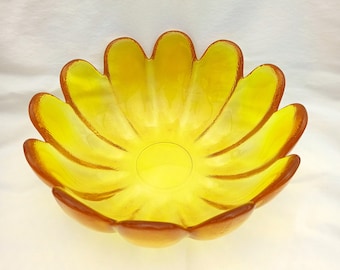 Vintage MCM Indiana Glas Amberina Lotus Blütenblatt Schüssel Mid Century Sonnenblumen Schüssel Große Bowle Salatschüssel
