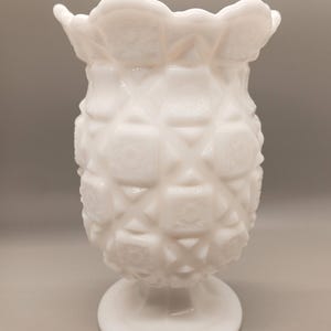 Vintage Milk Glass Vase Westmoreland Old Quilt Footed Flower Vase Milkglass Flower Holder