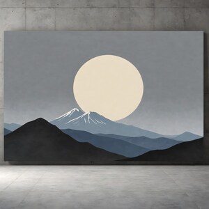 Moonlit Mount Canvas Print, Asian-Inspired Landscape, Tranquil Night Scene, Minimalist Mountain Art, Zen Wall Decor