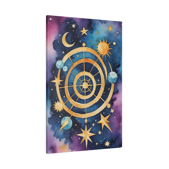 Starry Celestial Compass Art Nautical Astronomy Decor Watercolor Star Map Ethereal Space Navigation Cosmic Guide Wall Art