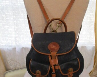 Dooney & Bourke Vtg pebbled Big Duck Leather backpack purse blue brown 80s from Macys