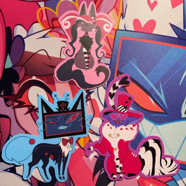 Hazbin Hotel stickers| Vee cats | Vox, Valentino, and Velvette cat