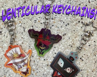 Alastor, Lucifer, or Vox Lenticular Keychains ||Hazbin Hotel Inspired
