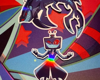 TV Father & Shark Son | Vox and Shok.wav Big Vinyl Sticker | Hazbin Hotel S2 Inspired
