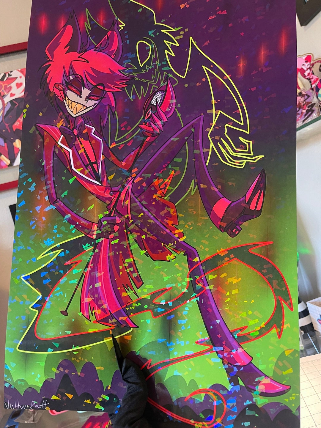 The Radio Demon Alastor | Hazbin Hotel Art Print | 11x17 Holographic ...