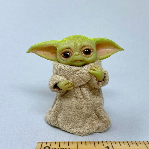 Dollhouse Miniature Angelic Baby Yoda OOAK Bridget McCarty Artisan 1:12