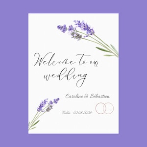 Wedding Welcome Sign Template, floral wedding welcome sign printable , Provence - Lavender - fully editable - French - South France
