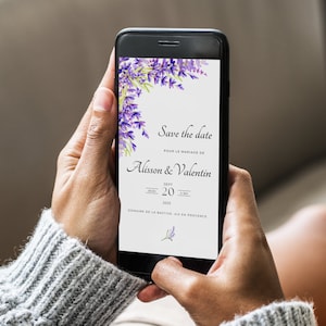 Vorlage für Hochzeitseinladungen zum Anpassen – Save the date – Provence – Minimalistisch – Frankreich – digital – Lavendel – personalisierte Hochzeitskarten