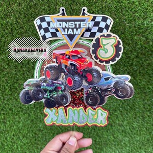 Monster Truck Cake Topper – Personalized Name & Age – Race Car Party Decoration – Off-Road Birthday Theme for Boys