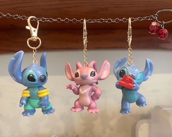 Stitch and Angel Keychains | Gold Character Figurine