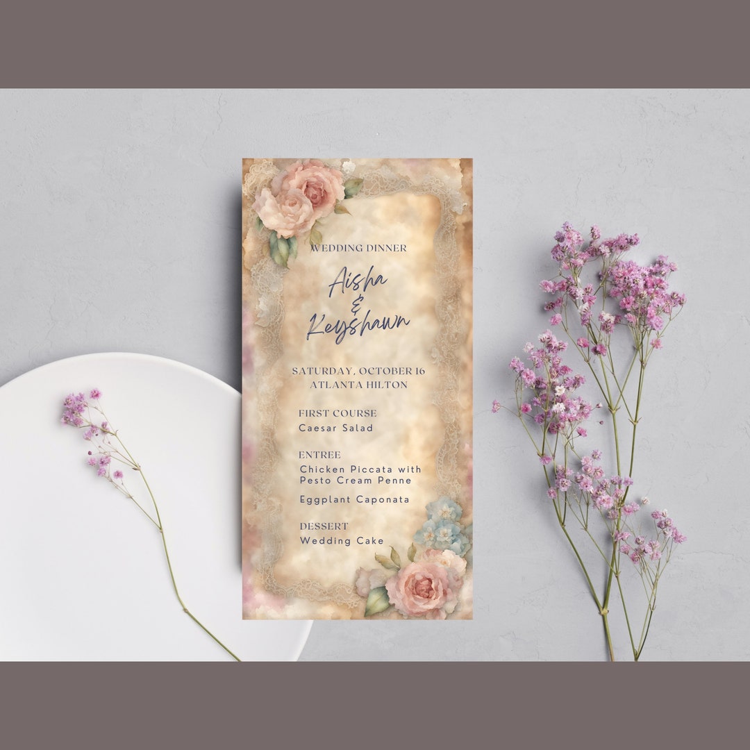 Aisha Watercolor Floral Menu, Printable Wedding Menu, Edit in Canva ...