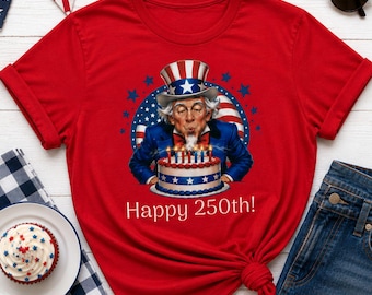 Camiseta Patriótica do 250º Aniversário do Tio Sam, Camiseta de Aniversário dos EUA, Camiseta de Celebração dos 250 Anos dos EUA, Camiseta Estampada do Quatro de Julho