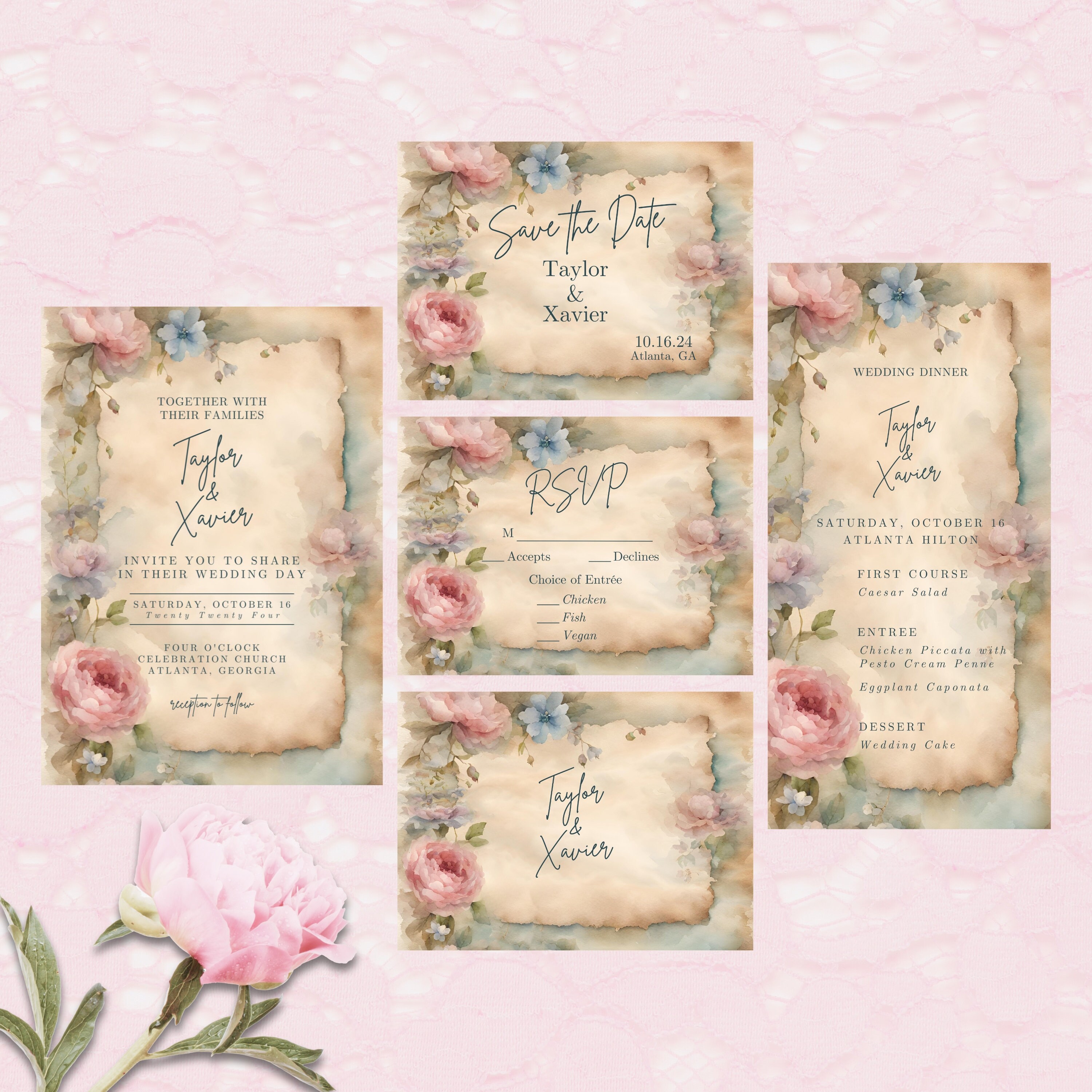 Taylor Watercolor Floral Menu, Printable Wedding Menu, Edit in Canva ...