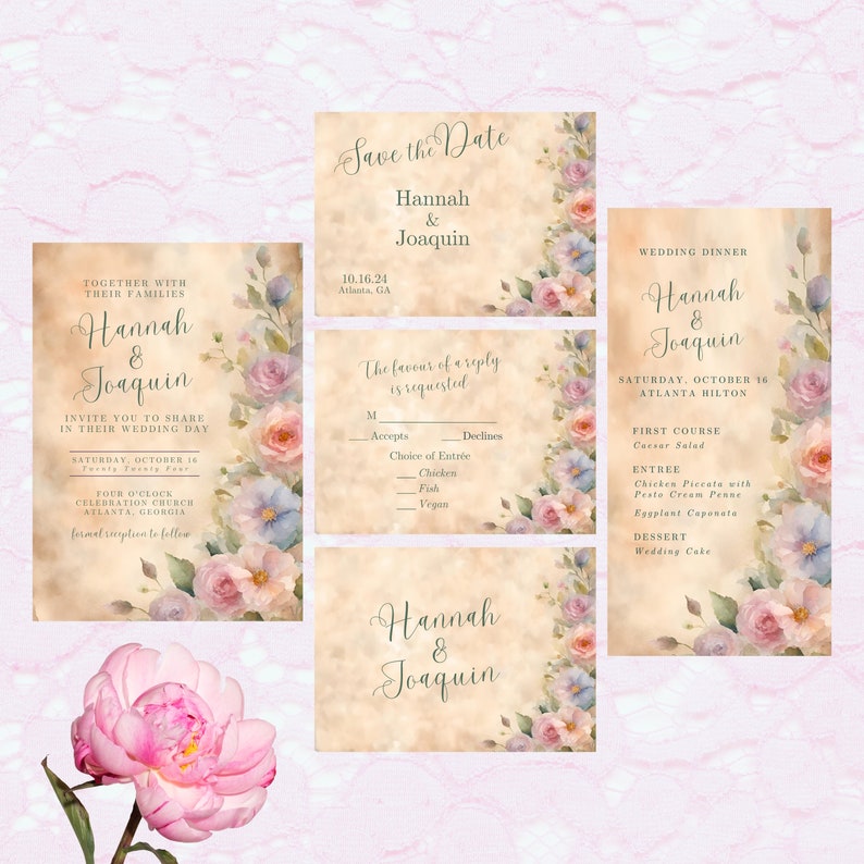 Hannah Watercolor Floral Menu, Printable Wedding Menu, Edit in Canva ...