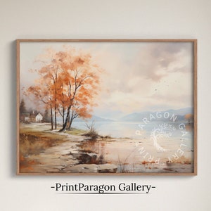 Vintage Herbst See Aquarell Malerei, ländliche Herbstlandschaft, druckbare Herbst Wandkunst, rustikale Natur, Herbst See Wandkunst digitaler Download