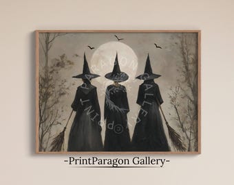 Häxdekor Vintage Halloween Väggkonst Utskrivbar Oljemålning Mörk Academia Spöklik Säsong Hösttryck Höstdekor Skogshäxa Väggkonst