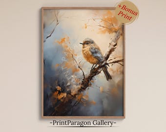 Autumn Tree Bird Oil Painting Fall Bird Wall Decor Autumn Landscape Printable Fall Wall Art Rustic Seasonal Home Decor Digital Download