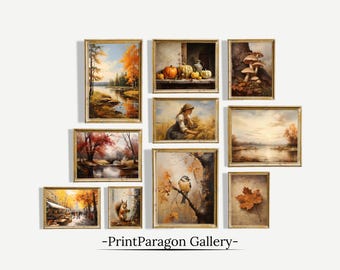 Galería de otoño, conjunto de 10 impresiones de arte de pared vintage de otoño, conjunto de pared de otoño, pintura al óleo rústica de otoño, arte de otoño, decoración digital de Acción de Gracias
