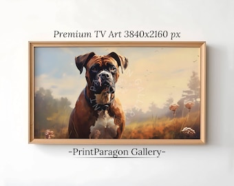 Boxer Frame TV Art Dog Oil Painting Pet Portrait Dog Lover Gift 4K Samsung TV Animal Farmhouse Decor Boxer Dog Digital Art Download