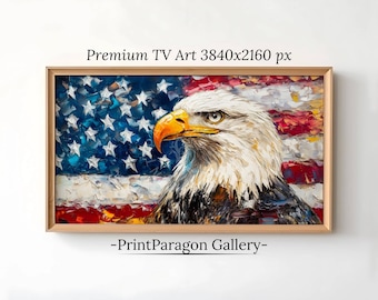 American Flag Frame TV Art Vintage American Bald Eagle Patriotic Painting National Flag Wall Art 4th of July Independence Day 4K Samsung TV