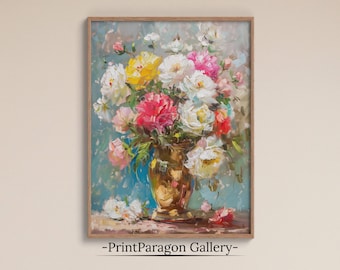 Vintage Flower Vase Print Floral Oil Painting Spring Decor Floral Wall Art Vintage Floral Print Flower Wall Art Printable Cottagecore Decor