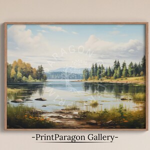 Forest Painting Summer Lake Wall Art Forest Landscape Summer Wall Decor Countryside Scenery Art Rustic House Decor Summer Digital Art Print