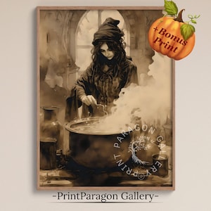 Halloween Witch Home Decor Halloween Ambience Wall Art Witch&#39;s Halloween Potion Painting Spooky Magic Cauldron Wall Decor Digital Wall Art
