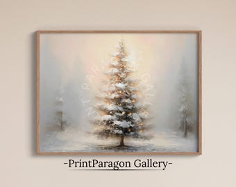 Pintura a óleo natalina vintage, impressão para download de árvore de Natal, arte vintage, decoração de parede natalina, arte de parede de inverno, decoração sazonal, arte de feriado