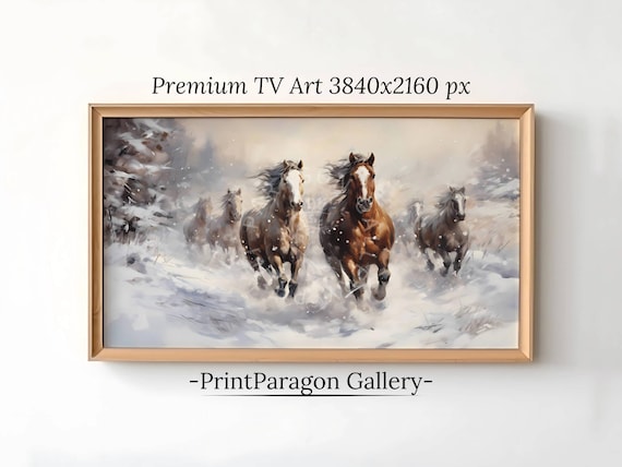 Wild Horses Frame TV Art Winter Painting Horse Art Samsung TV Rustic Wall Art Winter Frame TV Christmas Art Digital Download Holiday Decor