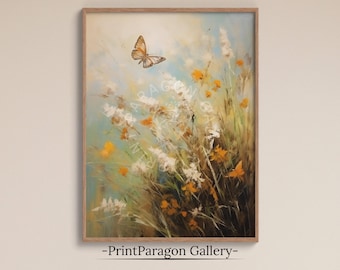 Spring Wildflowers Oil Painting, Printable Flower Wall Art, Spring Landscape, Flower Wall Art, Rustic Nature, Wall Art Digital Download
