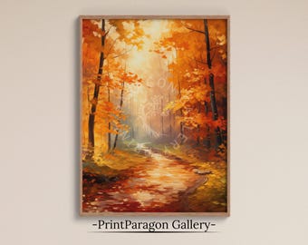 Herbstwald Print, Wald Malerei, Herbst Wandkunst, Landschaftsmalerei, Bauernhaus Dekor, Herbst Wand Kunst druckbare digitale Download