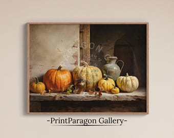 Vintage Halloween Pumpkin Print Mediterranean Rustic Home Decor Holiday Autumn Oil Painting Printable Pumpkin Seasonal Decor Digital Art