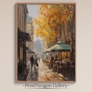Vintage European Street View Wall Art Autumn Cityscape Painting Fall City Wall Decor Moody Fall Town Print Ambient Fall City Home Decor