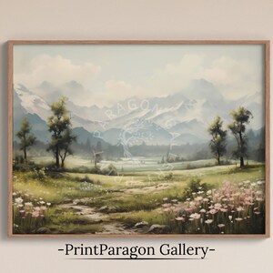 Watercolor Mountain Painting Rustic Wall Art Spring Decor Printable Landscape Painting Mountain Wall Art Cottagecore Decor Digital Download