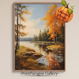 Lake Forest Cottage Wall Decor Printable Fall Countryside Home Decor Rustic Autumn Forest Painting Fall Forest Wall Art Digital Download