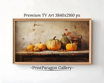 Kürbisrahmen TV Art Thanksgiving Bauernhaus Dekor Herbst Wandkunst 4K Samsung TV Digitaler Download Herbst Dekor Vintage Ölgemälde