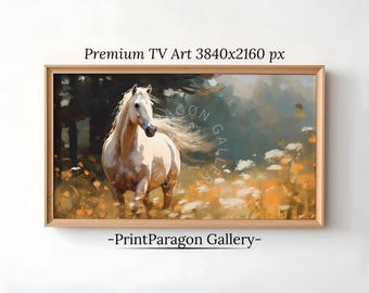 Cavallo selvaggio Samsung Frame TV Arte Rurale Animale Paesaggio Cavallo TV Arte Primavera Decorazione Casa Cavallo Arabo Cottagecore TV Arte Digitale Decor Scarica