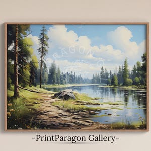 Printable Forest Painting Summer Forest Wall Art Summer Landscape Wall Decor Country Scenery Art Rural House Decor Summer Lake Digital Print