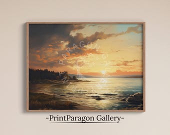 Moody Coastal Wall Art Vintage Seascape Beach Painting Landscape Coastal Decor Cottagecore Moody Wall Art Printable Vintage Oil Painting