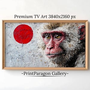 Japanese Flag Samsung Frame TV Art 4K Japanese Snow Monkey Painting Patriotic Wall Art National Flag Oil Painting 11th of February Decor
