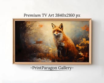 Autumn Fox 4K Frame TV Art Forest Wall Art Rustic Fox Oil Painting Samsung Frame TV Fall Decor Cottagecore Autumn Wall Art Digital Decor