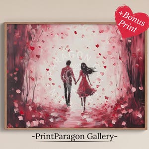 Valentine&#39;s Day Wall Art Romantic Love Home Decor Anniversary Gift for Her Printable Couple in Love Painting Eternal Love Digital Art Print