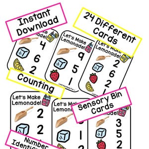 Lemonade Sensory Bin Cards Digital File Lemonade Counting Cards Lemonade Sensory Kit Cards Lemonade Math Kindergarten Math Homeschool