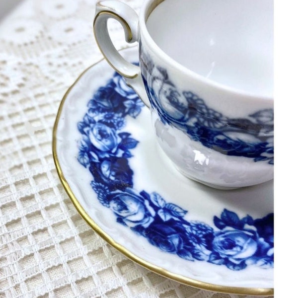 Vintage Blue and White Porcelain Teacup Echt Cobalt Schumann Bavaria Germany