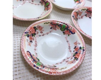 Set of 110-year-old Edwardian Era Porcelain Bowls by John Maddock & Sons Royal Vitreous Colorful Bone China from England