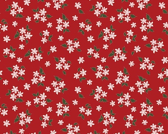 Mistletoe & Holly Yardage - Floral Barn Red