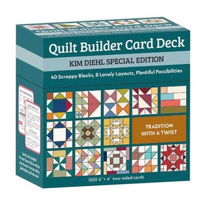 May include: A teal box labeled "Quilt Builder Card Deck" with "Kim Diehl Special Edition" text. The box displays colorful quilt block designs and the text "Tradition with a Twist." The box contains 50 two-sided cards, each 4" x 4".