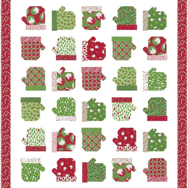 PRE-ORDER - Mitten Smitten Quilt Kit featuring fabrics from Snow Time by Me and My Sister Designs for Moda