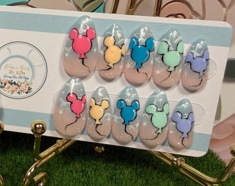 BALLOONS - Gel Press On Nails, Magical Nails, Mickey Nails, Disney Inspired, Quick Manicure, Vacation Destination